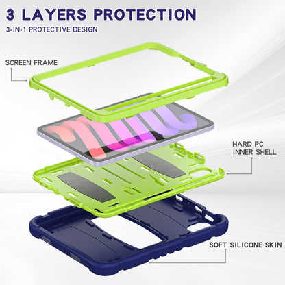 For iPad mini 6 3-Layer Protection Screen Frame + PC + Silicone Shockproof Combination Tablet Case with Holder(NavyBlue+Lime) - iPad mini 6 Cases by PMC Jewellery | Online Shopping South Africa | PMC Jewellery | Buy Now Pay Later Mobicred