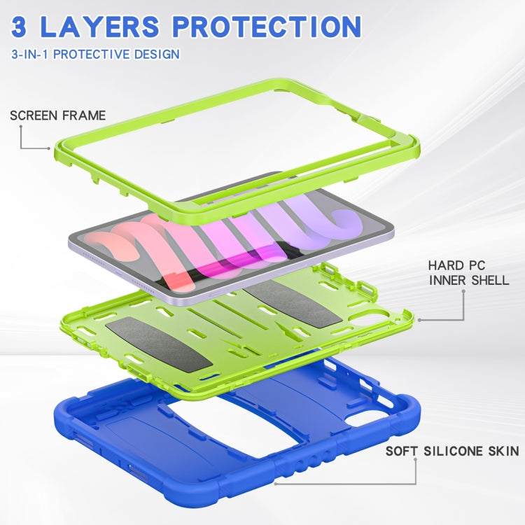 For iPad mini 6 / mini 2024 Tri-Layer Protection Screen Frame Heavy Duty PC Hybrid Silicone Case with Holder(Blue+Lime) - free shipping - PMC Jewellery - Order now!