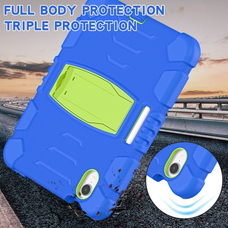 For iPad mini 6 / mini 2024 Tri-Layer Protection Screen Frame Heavy Duty PC Hybrid Silicone Case with Holder(Blue+Lime) - free shipping - PMC Jewellery - Order now!