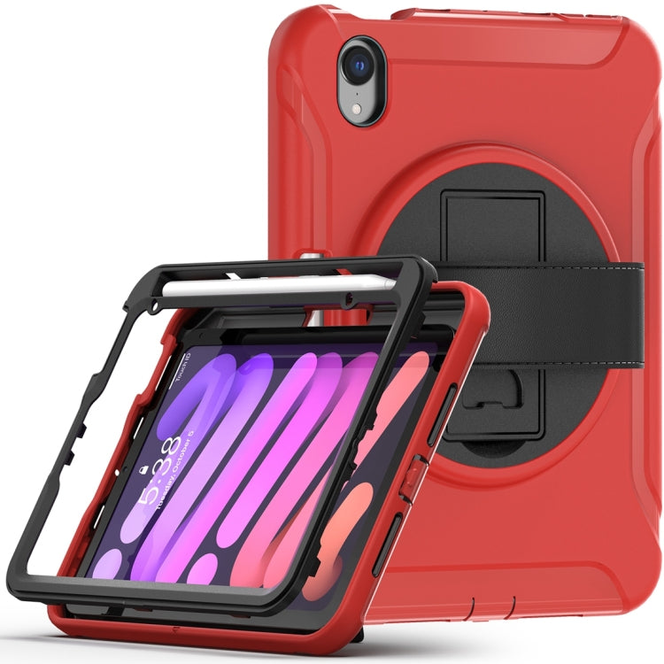 For iPad mini 6 360 Degree Rotation PC + TPU Protective Tablet Case with Holder & Hand-strap(Red) - iPad mini 6 Cases by PMC Jewellery | Online Shopping South Africa | PMC Jewellery | Buy Now Pay Later Mobicred
