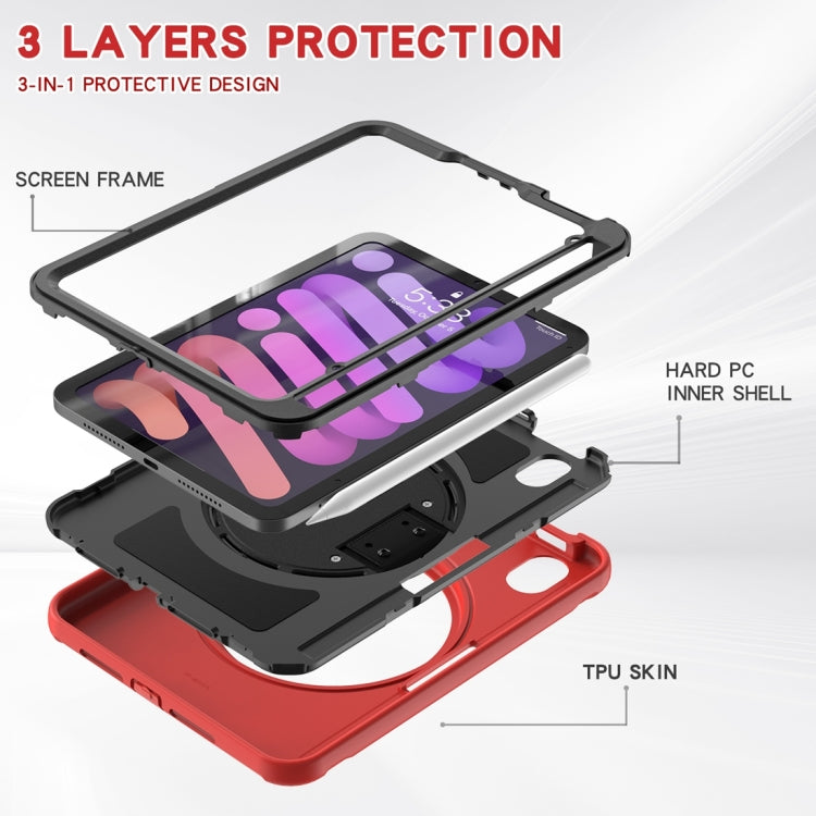 For iPad mini 6 360 Degree Rotation PC + TPU Protective Tablet Case with Holder & Hand-strap(Red) - iPad mini 6 Cases by PMC Jewellery | Online Shopping South Africa | PMC Jewellery | Buy Now Pay Later Mobicred