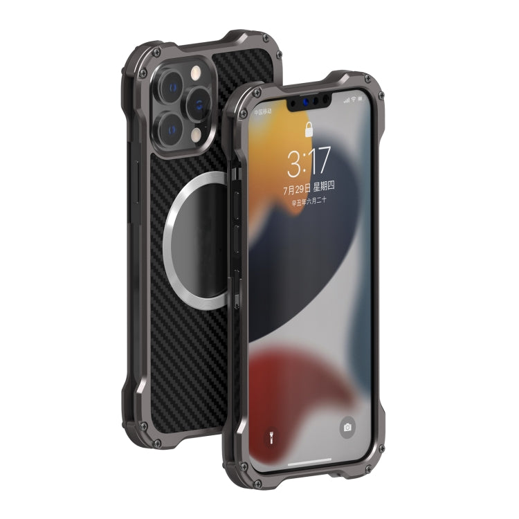 For iPhone 13 R-JUST RJ51 Hollow Shockproof Metal Protective Case(Dark Grey) - iPhone 13 Cases by R-JUST | Online Shopping South Africa | PMC Jewellery | Buy Now Pay Later Mobicred