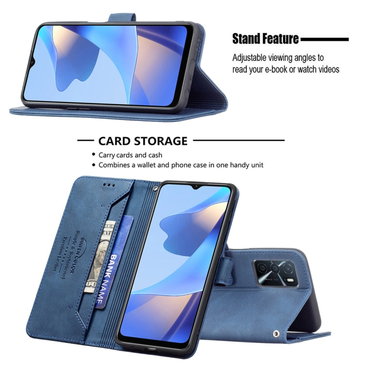 For OPPO A16/ A16s/ A54s/ A55 5G/ A53s 5G Magnetic Clasp RFID Blocking Anti-Theft Leather Case with Holder & Card Slots & Wallet(Blue) - OPPO Cases by PMC Jewellery | Online Shopping South Africa | PMC Jewellery | Buy Now Pay Later Mobicred