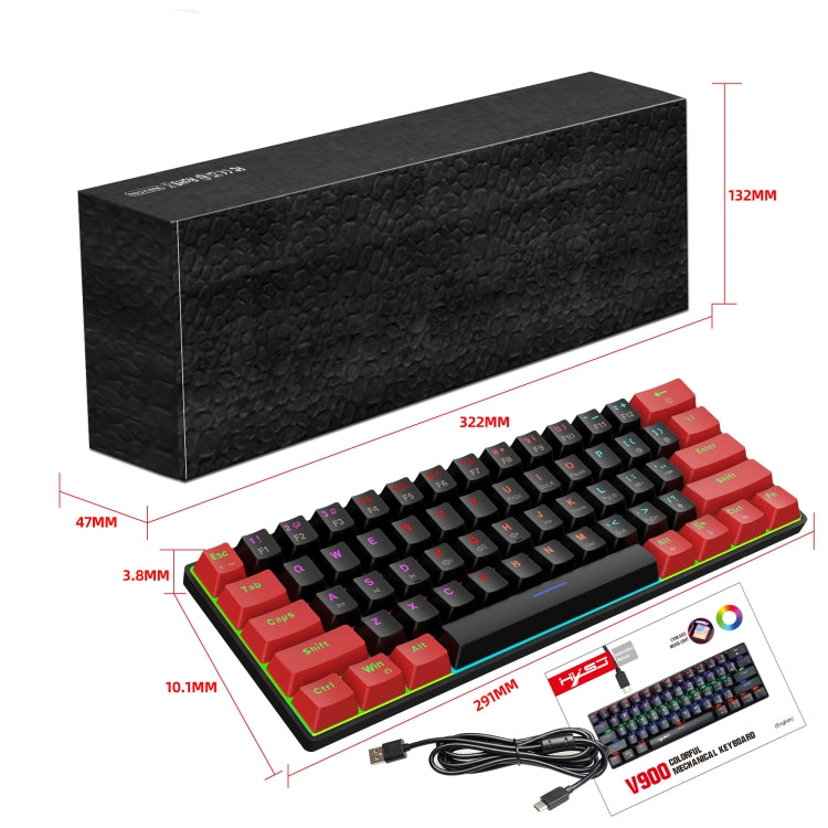 HXSJ V900 61 Keys Cool Lighting Effect Mechanical Wired Keyboard (Black Red) - Wired Keyboard by HXSJ | Online Shopping South Africa | PMC Jewellery | Buy Now Pay Later Mobicred