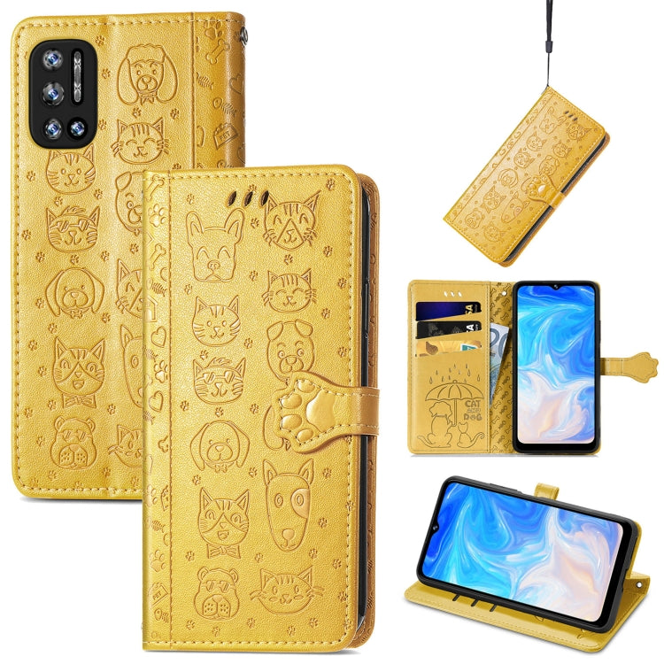 For Doogee N40 Pro Cat and Dog Embossed Horizontal Flip Phone Leather Case with Holder & Card Slot & Wallet & Lanyard(Yellow) - More Brand by PMC Jewellery | Online Shopping South Africa | PMC Jewellery | Buy Now Pay Later Mobicred