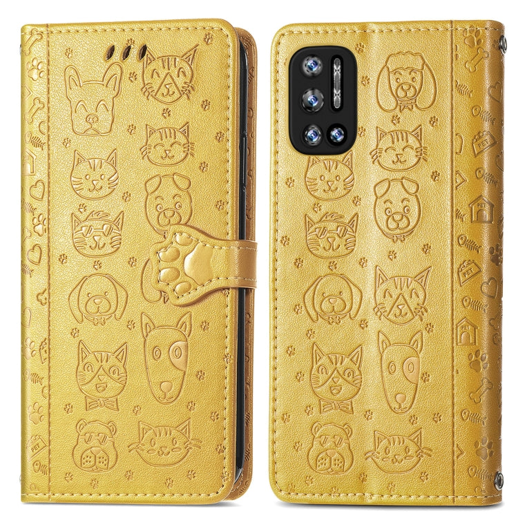 For Doogee N40 Pro Cat and Dog Embossed Horizontal Flip Phone Leather Case with Holder & Card Slot & Wallet & Lanyard(Yellow) - More Brand by PMC Jewellery | Online Shopping South Africa | PMC Jewellery | Buy Now Pay Later Mobicred