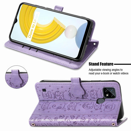 For OPPO Realme C21Y Cat and Dog Embossed Horizontal Flip Phone Leather Case with Holder & Card Slot & Wallet & Lanyard(Purple) - Realme Cases by PMC Jewellery | Online Shopping South Africa | PMC Jewellery | Buy Now Pay Later Mobicred