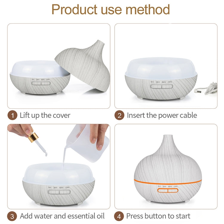 USB 400ml Wood Texture Fragrance Machine Pointed Mouth Humidifier Automatic Alcohol Sprayer with Colorful LED Light & Remote Control(White) - free shipping - PMC TechLife - Order now!