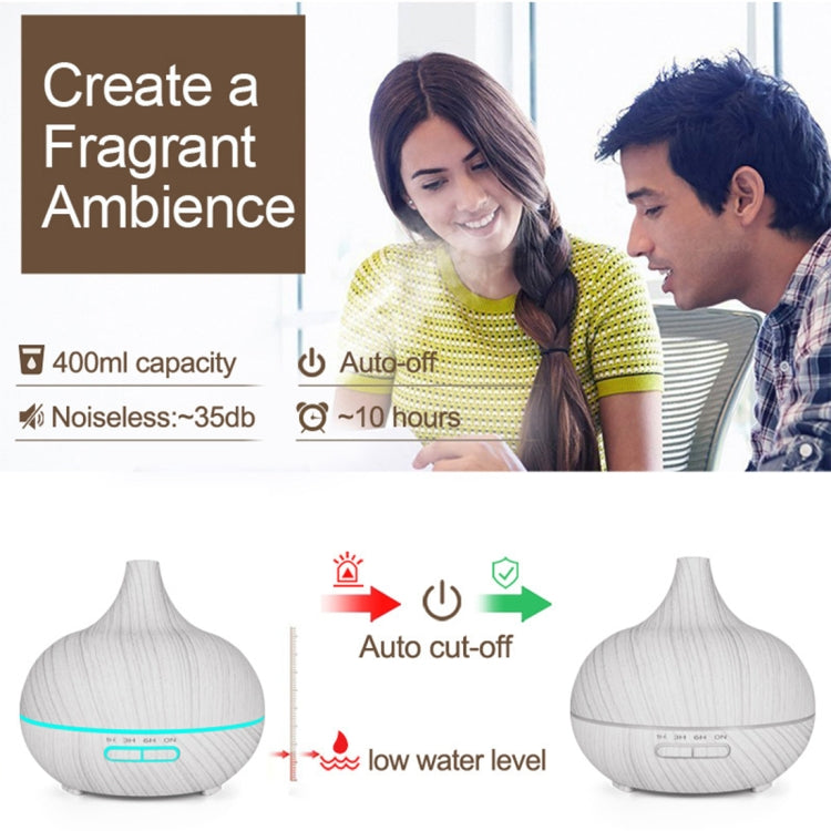 USB 400ml Wood Texture Fragrance Machine Pointed Mouth Humidifier Automatic Alcohol Sprayer with Colorful LED Light & Remote Control(White) - free shipping - PMC TechLife - Order now!