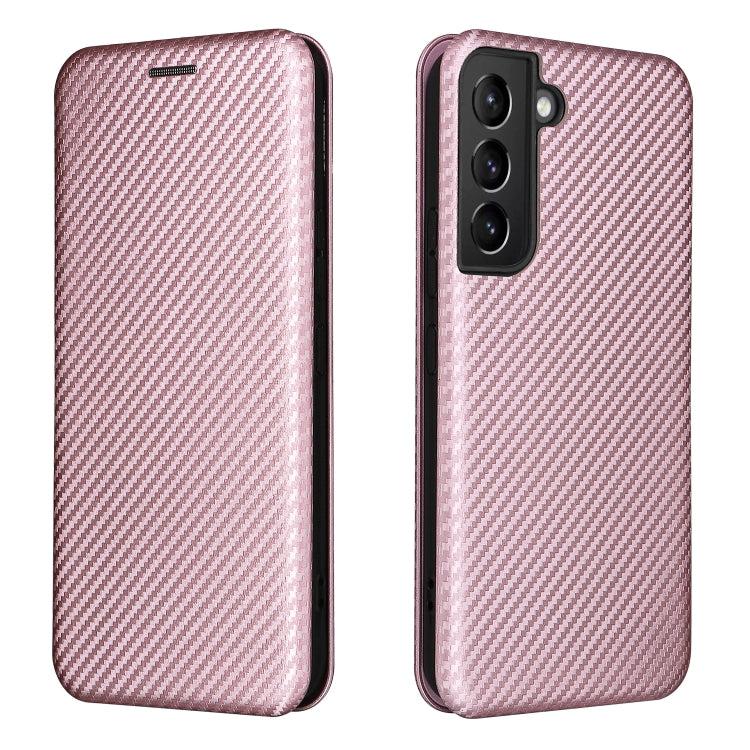 For Samsung Galaxy S22 Carbon Fiber Texture Horizontal Flip Leather Phone Case(Pink) - Galaxy S22 5G Cases by PMC Jewellery | Online Shopping South Africa | PMC Jewellery | Buy Now Pay Later Mobicred