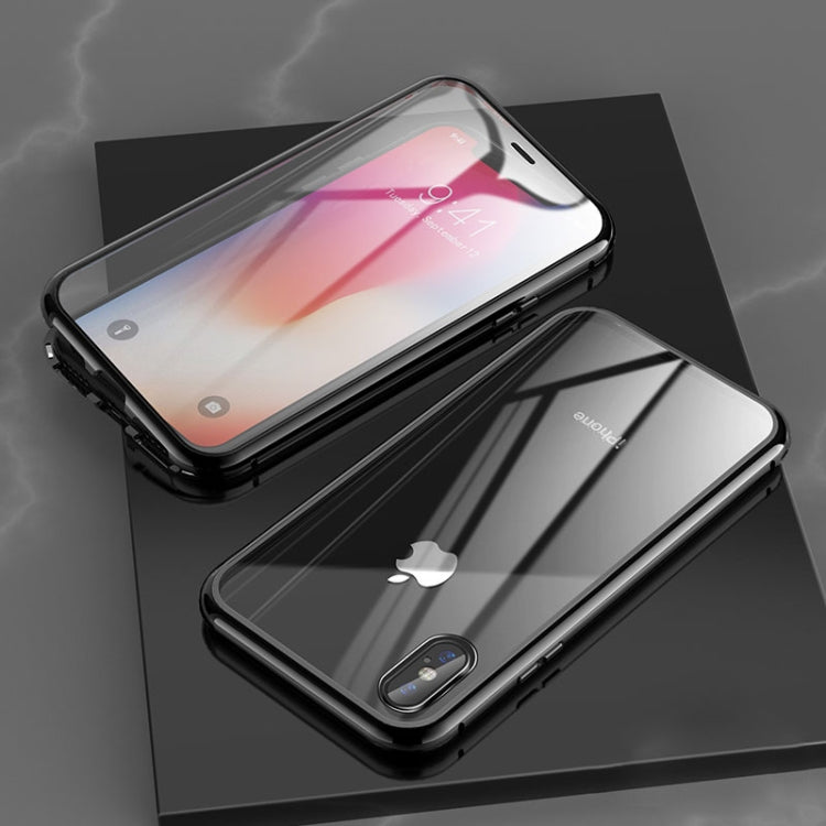 For iPhone XR Ultra Slim Double Sides Magnetic Adsorption Angular Frame Tempered Glass Magnet Flip Case(Black) - More iPhone Cases by PMC TechLife | Online Shopping South Africa | PMC TechLife | Buy Now Pay Later Mobicred