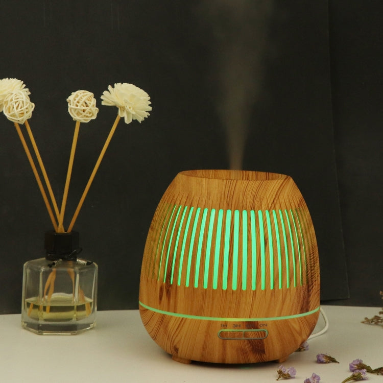 400ml Hollow-out LED Humidifier Wood Grain Air Purifier Aromatherapy Machine Automatic Alcohol Sprayer with Colorful LED Light, Plug Specification:EU Plug(Light Brown) - free shipping - PMC TechLife - Order now!