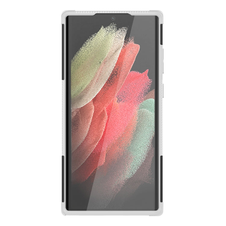 For Samsung Galaxy S22 Ultra 5G Tire Texture TPU + PC Phone Case with Holder(White) - Galaxy S22 Ultra 5G Cases by PMC TechLife | Online Shopping South Africa | PMC TechLife