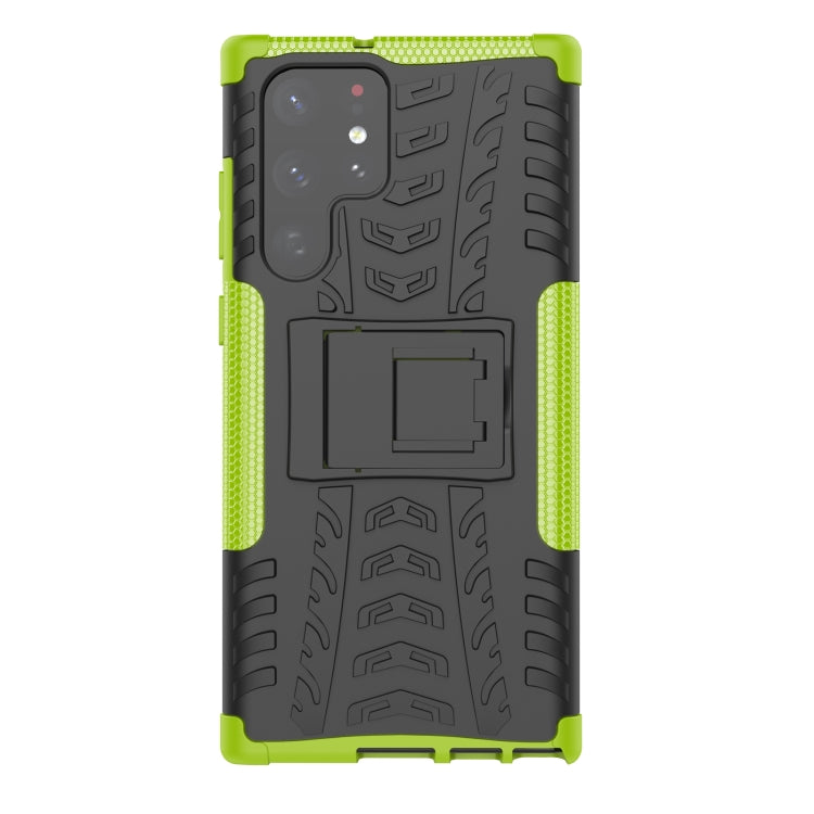 For Samsung Galaxy S22 Ultra 5G Tire Texture TPU + PC Phone Case with Holder(Green) - Galaxy S22 Ultra 5G Cases by PMC TechLife | Online Shopping South Africa | PMC TechLife | Buy Now Pay Later Mobicred