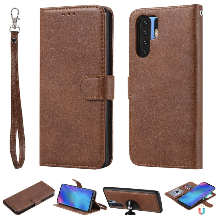 For Huawei P30 Pro Solid Color Horizontal Flip Protective Case with Holder & Card Slots & Wallet & Photo Frame & Lanyard(Brown) - Huawei Cases by PMC Jewellery | Online Shopping South Africa | PMC Jewellery