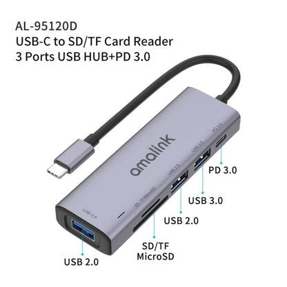 amalink 95120D Type-C / USB-C to SD/TF + 3 Ports USB + PD 3.0 Multi-function HUB (Grey) - USB HUB by amalink | Online Shopping South Africa | PMC Jewellery | Buy Now Pay Later Mobicred