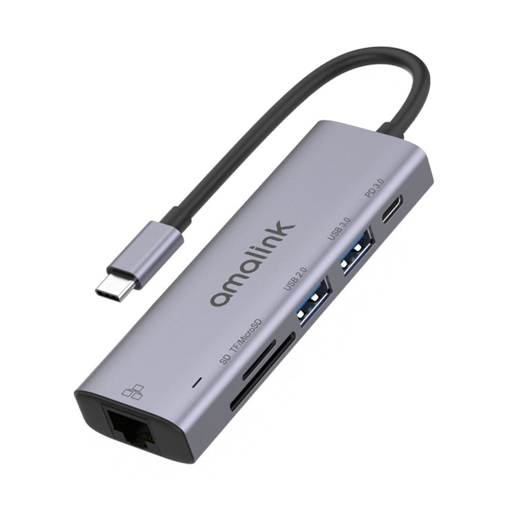 amalink 95122D Type-C / USB-C to RJ45 + 2 Ports USB + PD 3.0 Multi-function HUB(Grey) - USB HUB by amalink | Online Shopping South Africa | PMC Jewellery | Buy Now Pay Later Mobicred