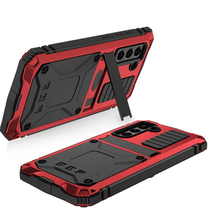 For Samsung Galaxy S21 FE R-JUST Rugged Phone Case with Holder(Red) - Galaxy Phone Cases by R-JUST | Online Shopping South Africa | PMC Jewellery