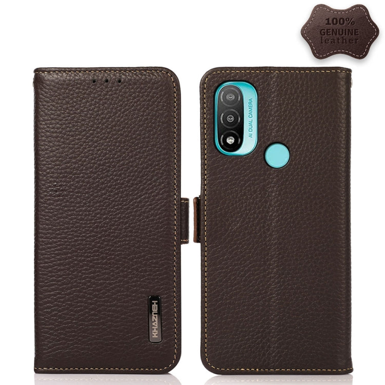 For Motorola Moto E20 / E40 KHAZNEH Side-Magnetic Litchi Genuine Leather RFID Case(Brown) - Motorola Cases by PMC TechLife | Online Shopping South Africa | PMC TechLife | Buy Now Pay Later Mobicred