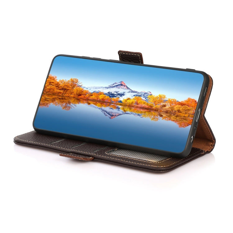 For Motorola Edge 20 KHAZNEH Side-Magnetic Litchi Genuine Leather RFID Case(Brown) - Motorola Cases by PMC TechLife | Online Shopping South Africa | PMC TechLife | Buy Now Pay Later Mobicred