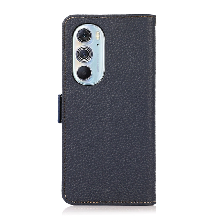 For Motorola Edge X30 KHAZNEH Side-Magnetic Litchi Genuine Leather RFID Case(Blue) - Motorola Cases by PMC TechLife | Online Shopping South Africa | PMC TechLife | Buy Now Pay Later Mobicred