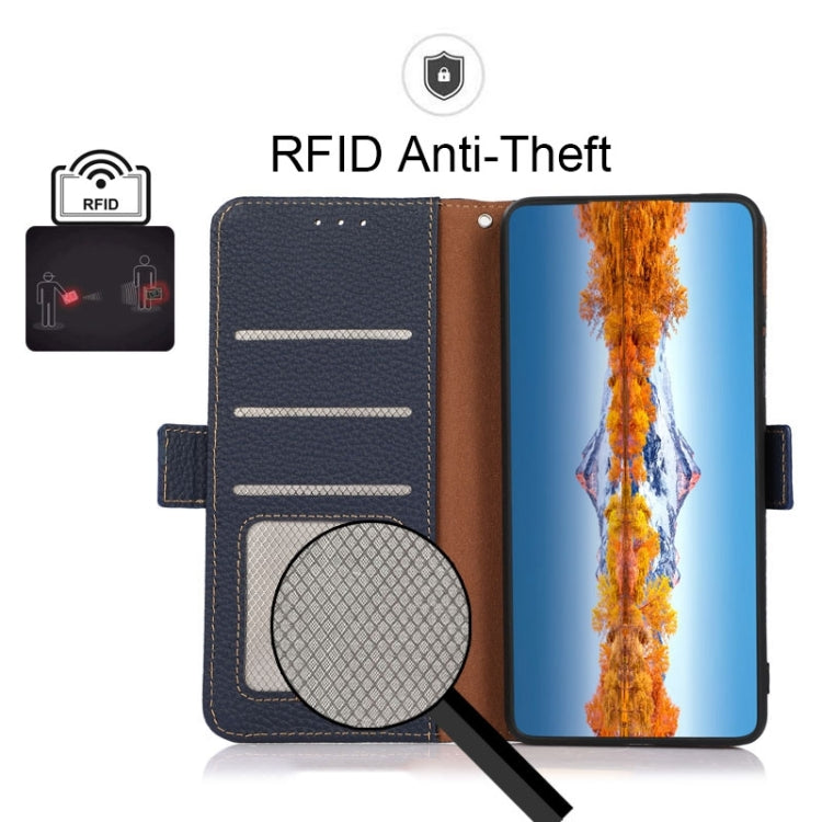 For Motorola G Pure KHAZNEH Side-Magnetic Litchi Genuine Leather RFID Case(Blue) - Motorola Cases by PMC TechLife | Online Shopping South Africa | PMC TechLife | Buy Now Pay Later Mobicred