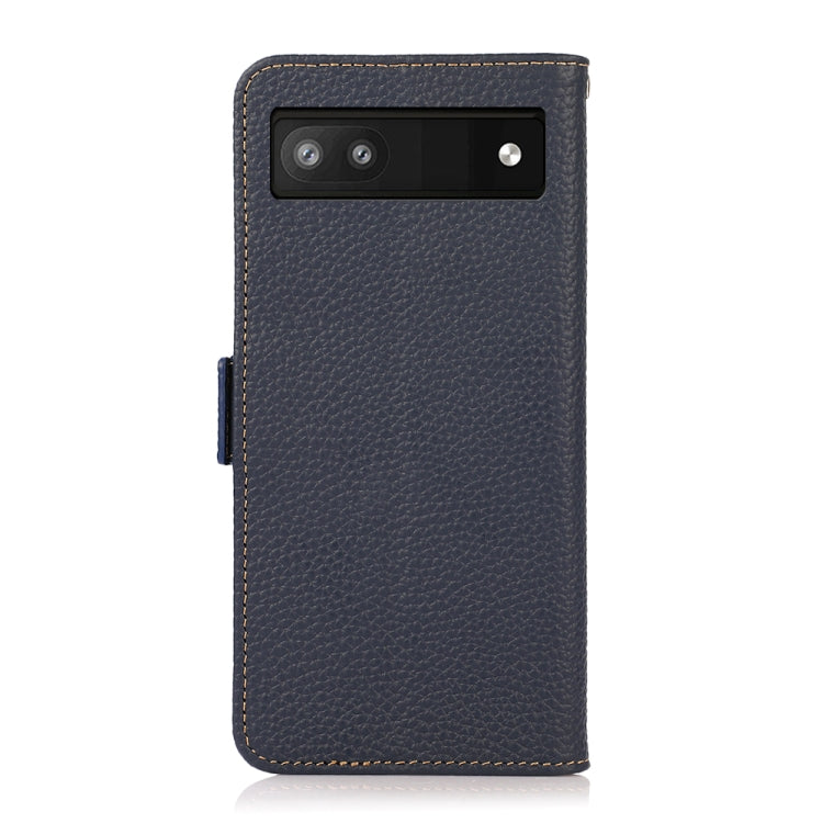 For Google Pixel 6a KHAZNEH Side-Magnetic Litchi Genuine Leather RFID Case(Blue) - Google Cases by PMC TechLife | Online Shopping South Africa | PMC TechLife | Buy Now Pay Later Mobicred