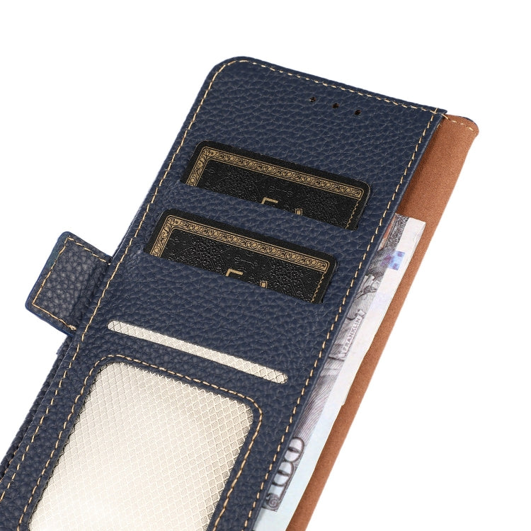 For Google Pixel 6a KHAZNEH Side-Magnetic Litchi Genuine Leather RFID Case(Blue) - Google Cases by PMC TechLife | Online Shopping South Africa | PMC TechLife | Buy Now Pay Later Mobicred