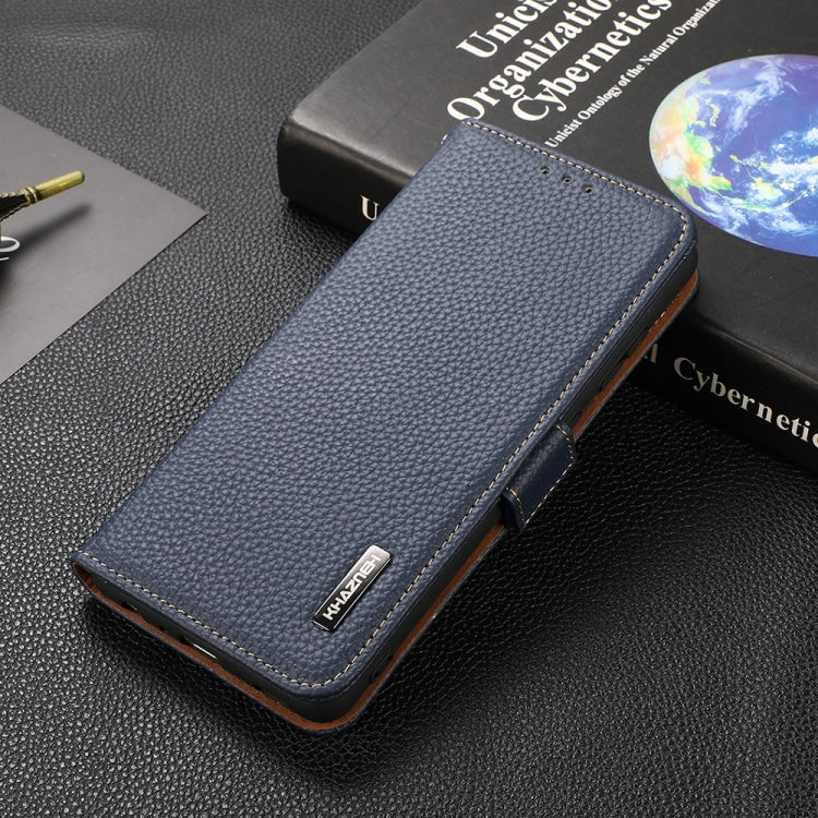 For Google Pixel 6a KHAZNEH Side-Magnetic Litchi Genuine Leather RFID Case(Blue) - Google Cases by PMC TechLife | Online Shopping South Africa | PMC TechLife | Buy Now Pay Later Mobicred