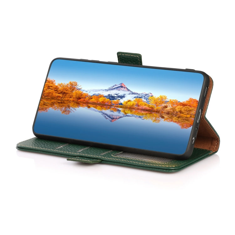 For Google Pixel 6a KHAZNEH Side-Magnetic Litchi Genuine Leather RFID Case(Green) - Google Cases by PMC TechLife | Online Shopping South Africa | PMC TechLife | Buy Now Pay Later Mobicred