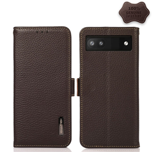 For Google Pixel 6a KHAZNEH Side-Magnetic Litchi Genuine Leather RFID Case(Brown) - Google Cases by PMC Jewellery | Online Shopping South Africa | PMC Jewellery | Buy Now Pay Later Mobicred