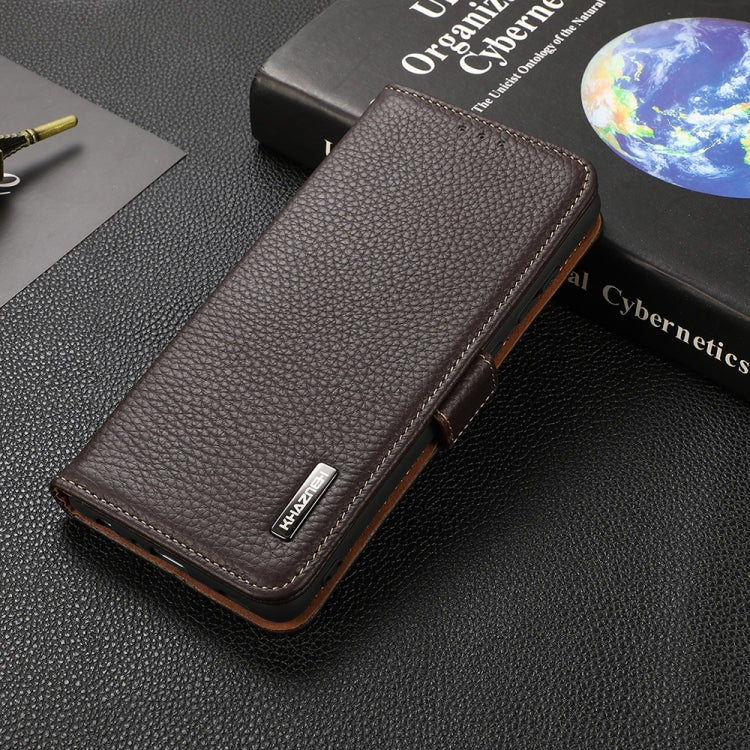 For OnePlus N20 5G KHAZNEH Side-Magnetic Litchi Genuine Leather RFID Phone Case(Brown) - free shipping - PMC TechLife - Order now!