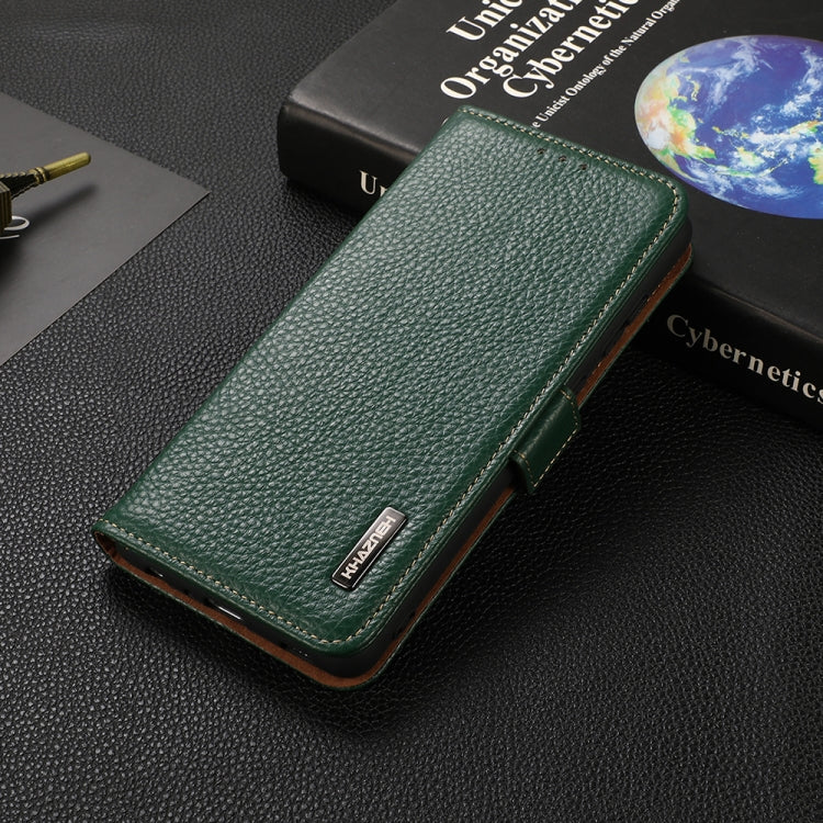 For OnePlus 9 KHAZNEH Side-Magnetic Litchi Genuine Leather RFID Phone Case(Green) - OnePlus Cases by PMC TechLife | Online Shopping South Africa | PMC TechLife | Buy Now Pay Later Mobicred