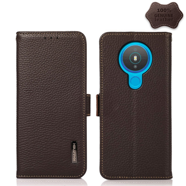 For Nokia 1.4 KHAZNEH Side-Magnetic Litchi Genuine Leather RFID Phone Case(Brown) - Nokia Cases by PMC TechLife | Online Shopping South Africa | PMC TechLife | Buy Now Pay Later Mobicred