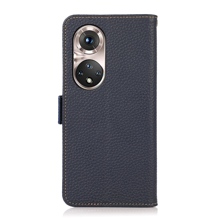 For Honor 50 Pro KHAZNEH Side-Magnetic Litchi Genuine Leather RFID Phone Case(Blue) - Honor Cases by PMC TechLife | Online Shopping South Africa | PMC TechLife | Buy Now Pay Later Mobicred