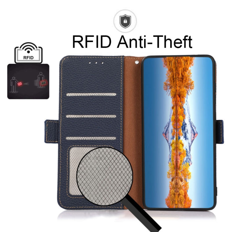 For Honor 50 SE KHAZNEH Side-Magnetic Litchi Genuine Leather RFID Phone Case(Blue) - Honor Cases by PMC TechLife | Online Shopping South Africa | PMC TechLife | Buy Now Pay Later Mobicred