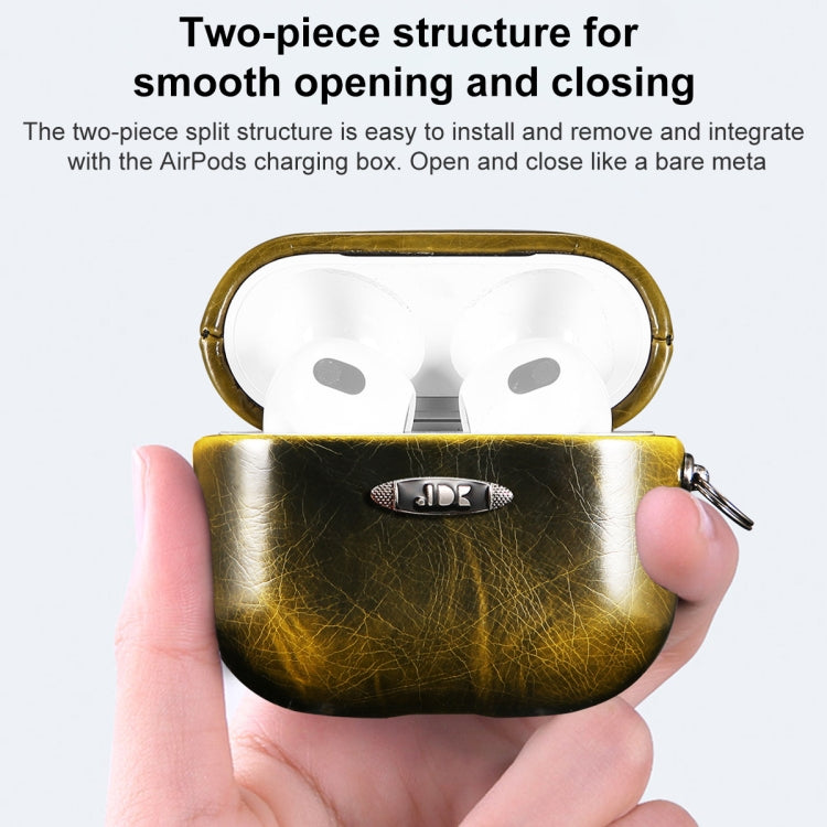 Oil Wax Leather Texture Earphone Protective Case with Hang Buckle For AirPods Pro(Yellow) - For AirPods 1/2 by PMc TechLife | Online Shopping South Africa | PMc TechLife | Buy Now Pay Later Mobicred