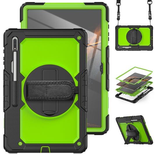 For Samsung Galaxy Tab S10 Ultra / S9 Ultra / S8 Ultra Silicone + PC Tablet Case with Shoulder Strap(Black+Yellow Green) - Tab S10 Ultra Cases by PMC Jewellery | Online Shopping South Africa | PMC Jewellery | Buy Now Pay Later Mobicred