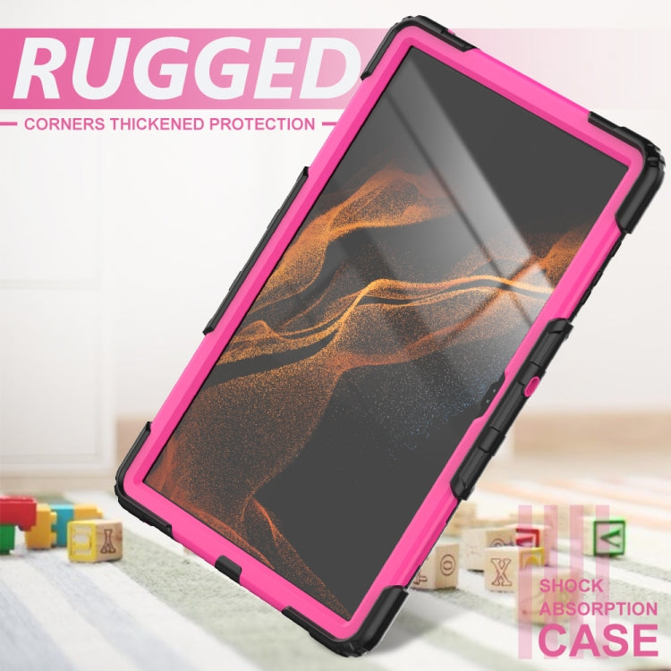 For Samsung Galaxy Tab S10 Ultra / S9 Ultra / S8 Ultra Silicone + PC Tablet Case with Shoulder Strap(Black+Rose Red) - Tab S10 Ultra Cases by PMC Jewellery | Online Shopping South Africa | PMC Jewellery | Buy Now Pay Later Mobicred