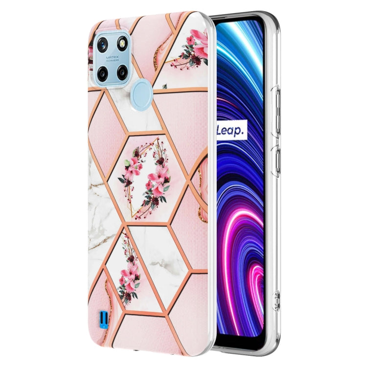 For OPPO Realme C21Y Splicing Marble Flower Pattern TPU Phone Case(Pink Flower) - Realme Cases by PMC TechLife | Online Shopping South Africa | PMC TechLife | Buy Now Pay Later Mobicred