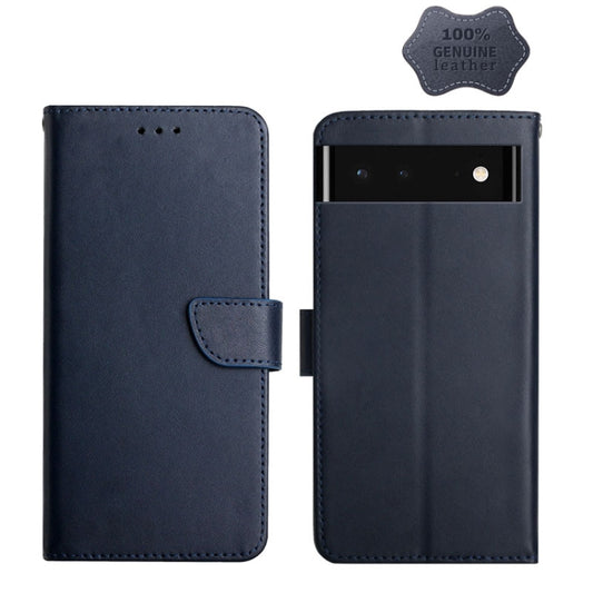 For Google Xperia 6 Genuine Leather Fingerprint-proof Horizontal Flip Phone Case(Blue) - Google Cases by PMC Jewellery | Online Shopping South Africa | PMC Jewellery | Buy Now Pay Later Mobicred