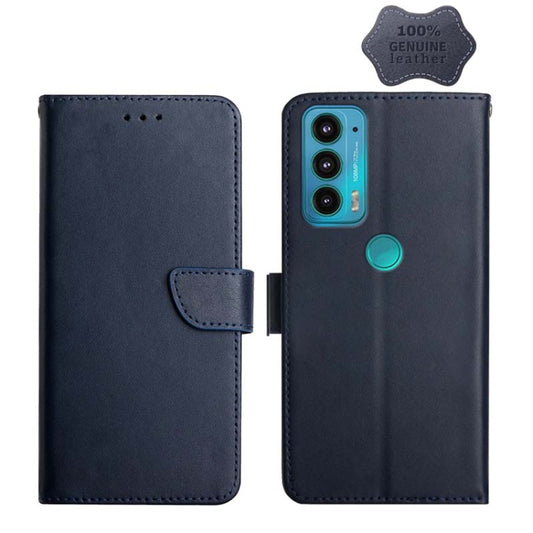 For Motorola Moto Edge 20 Genuine Leather Fingerprint-proof Horizontal Flip Phone Case(Blue) - Motorola Cases by PMC Jewellery | Online Shopping South Africa | PMC Jewellery | Buy Now Pay Later Mobicred