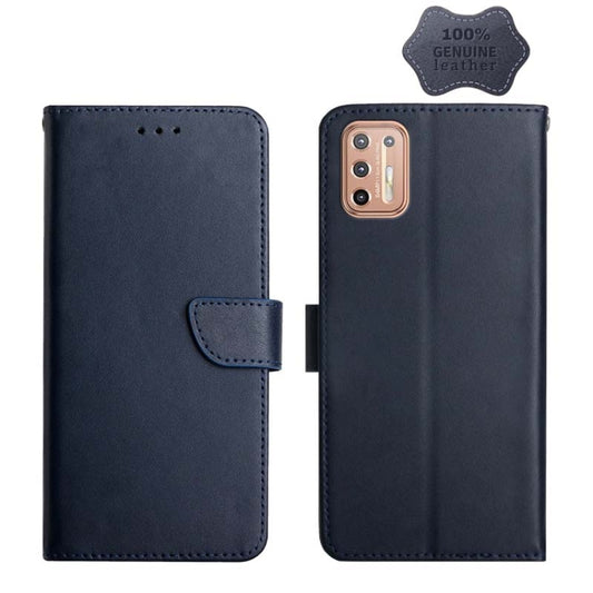 For Motorola Moto G9 Plus Genuine Leather Fingerprint-proof Horizontal Flip Phone Case(Blue) - Motorola Cases by PMC Jewellery | Online Shopping South Africa | PMC Jewellery | Buy Now Pay Later Mobicred