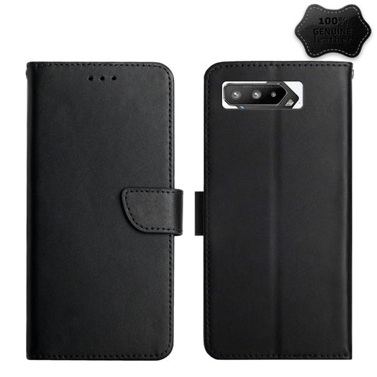 For Asus ROG Phone 5 ZS673KS Genuine Leather Fingerprint-proof Flip Phone Case(Black) - ASUS Cases by PMC Jewellery | Online Shopping South Africa | PMC Jewellery | Buy Now Pay Later Mobicred