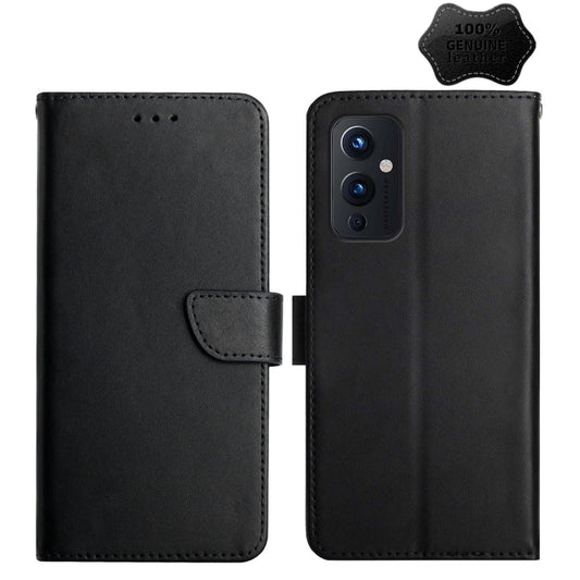 For OnePlus 9 Genuine Leather Fingerprint-proof Horizontal Flip Phone Case(Black) - OnePlus Cases by PMC Jewellery | Online Shopping South Africa | PMC Jewellery | Buy Now Pay Later Mobicred