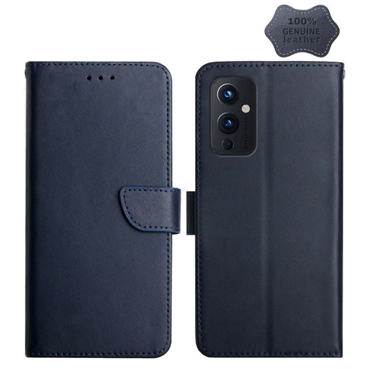 For OnePlus 9 Genuine Leather Fingerprint-proof Horizontal Flip Phone Case(Blue) - OnePlus Cases by PMC Jewellery | Online Shopping South Africa | PMC Jewellery | Buy Now Pay Later Mobicred