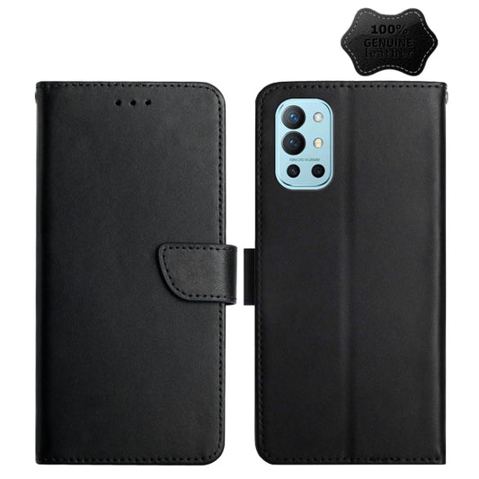 For OnePlus 9R Genuine Leather Fingerprint-proof Horizontal Flip Phone Case(Black) - OnePlus Cases by PMC Jewellery | Online Shopping South Africa | PMC Jewellery | Buy Now Pay Later Mobicred