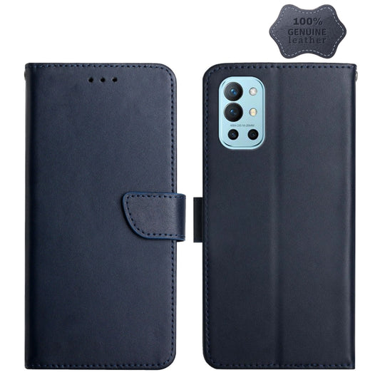 For OnePlus 9R Genuine Leather Fingerprint-proof Horizontal Flip Phone Case(Blue) - OnePlus Cases by PMC Jewellery | Online Shopping South Africa | PMC Jewellery | Buy Now Pay Later Mobicred