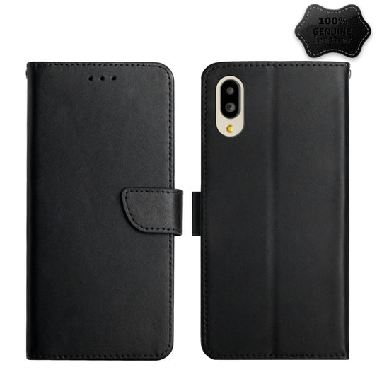 For Sharp Simple Sumaho 6 Genuine Leather Fingerprint-proof Flip Phone Case(Black) - Wiko by PMC Jewellery | Online Shopping South Africa | PMC Jewellery | Buy Now Pay Later Mobicred