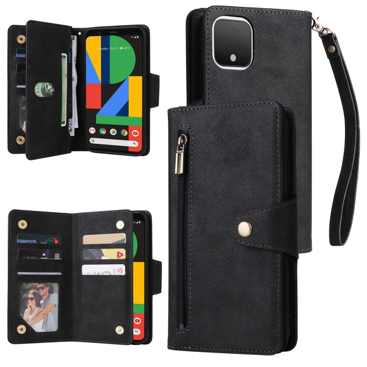 For Google Pixel 4 Rivet Buckle 9 Cards Three Fold Leather Phone Case(Black) - Google Cases by PMC TechLife | Online Shopping South Africa | PMC TechLife | Buy Now Pay Later Mobicred